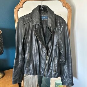 Cole Haan Quilted Genuine Leather Moto Jacket - Women's